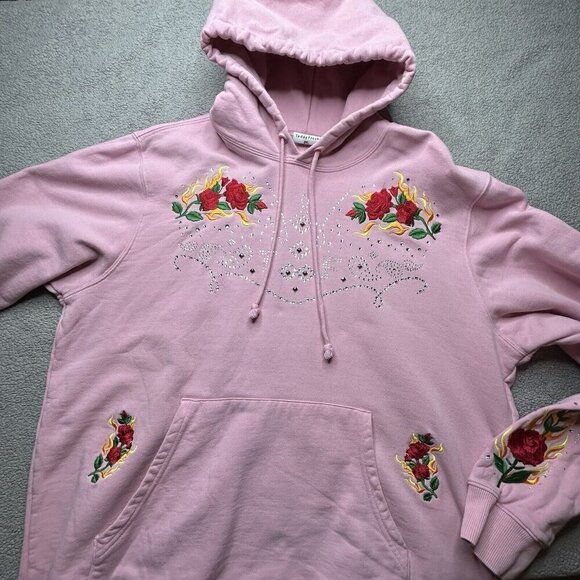 Teddy Fresh Hoodie Womens 2X Pink Embroidered Floral Bling Pullover Plus Size - Picture 3 of 14